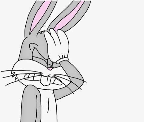 Bugs Bunny holding his palm to his face. 